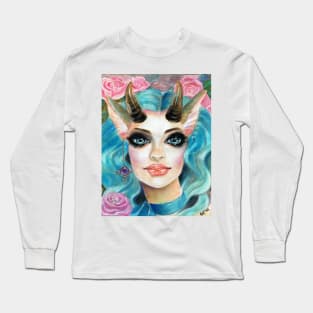 Blue Haired Goat Girl Long Sleeve T-Shirt